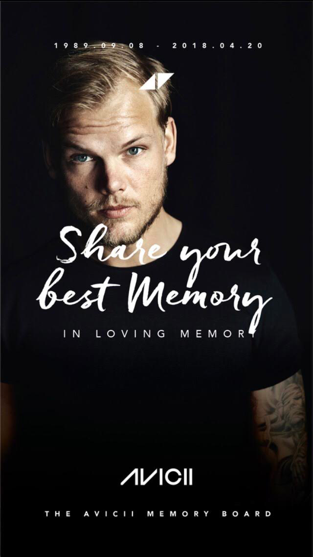 avicii"s website has been turned into a digital memory board